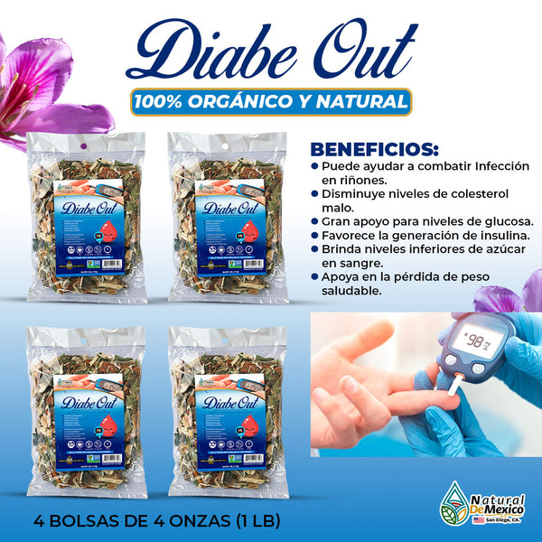 Compuesto Herbal DiabeOut Bolsa de 8 Oz (4 Bolsas de 4 Oz.)