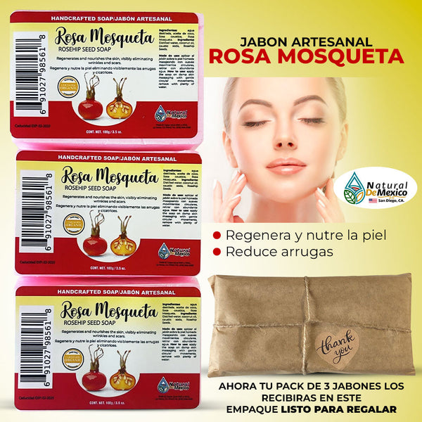 Rosa Mosqueta Bar Soap Pack of 3 Rose Hip Soap Bar Fights Stretch Marks and Wrinkles
