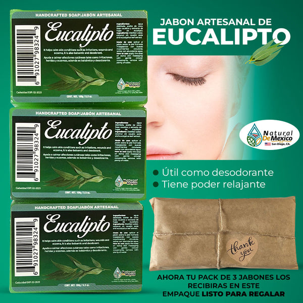 Herbal Eucalyptus Jabon Pack of 3 Eucalyptus Plant Sap Relajante para la Piel