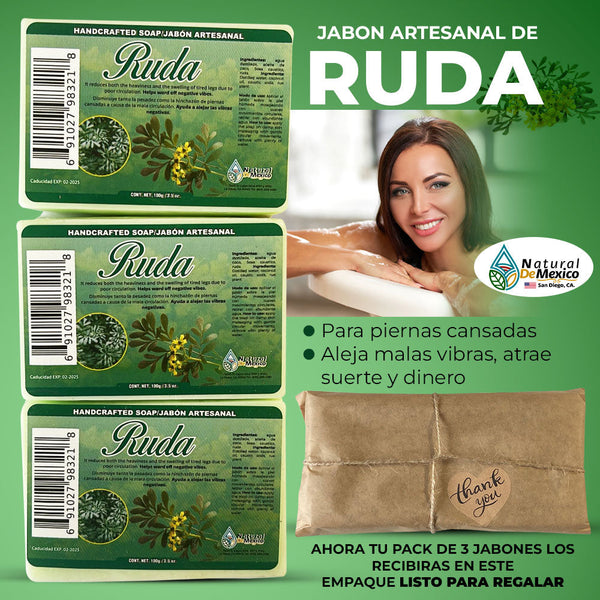 Jabon de Ruda Rue Soap Pack of 3 For Good Vibes, Attract Luck and Relaxing