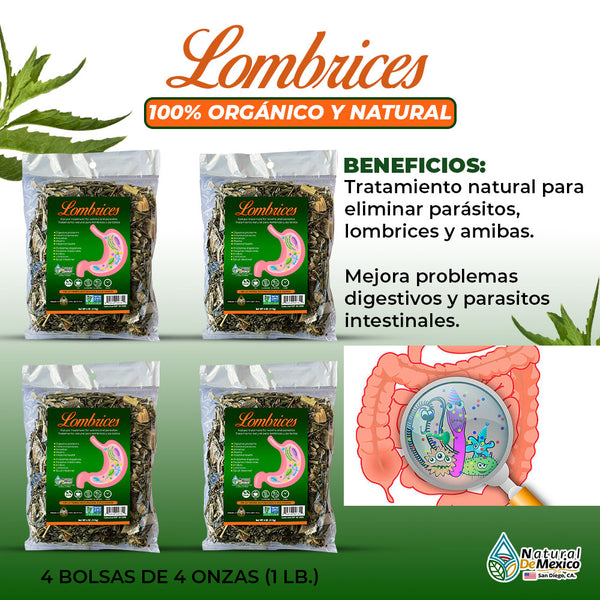 Compuesto Herbal Saca Lombrices 1 Lb (4 Bolsas de 4 Oz)