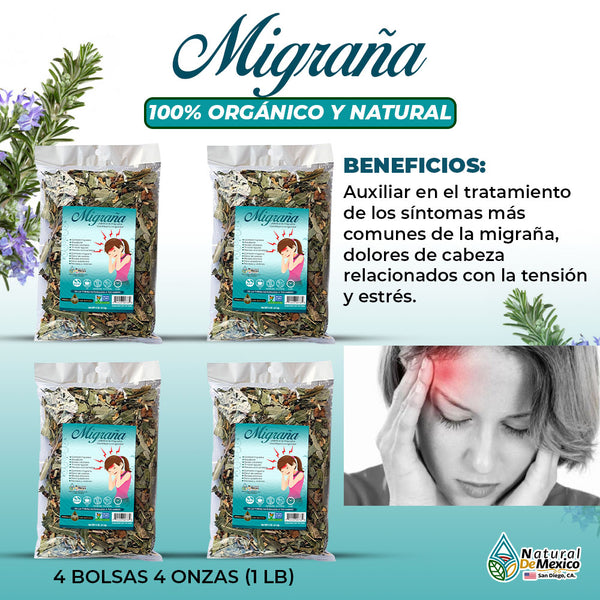 Compuesto Herbal para la Migraña 1 Lb (4 Bolsas de 4 Oz)