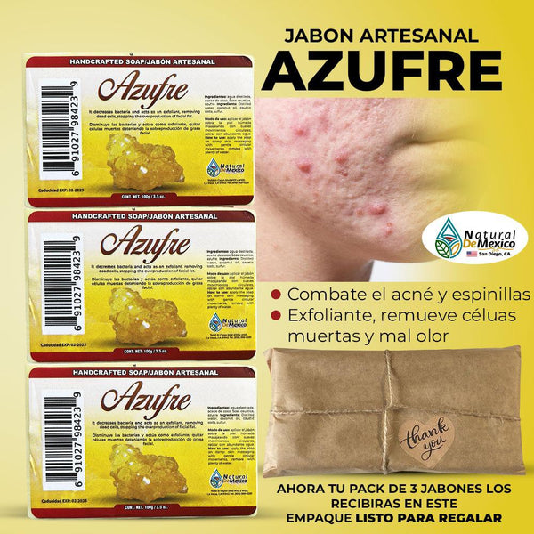 Jabon de Azufre Pack de 3 combate el acne y puntos negros