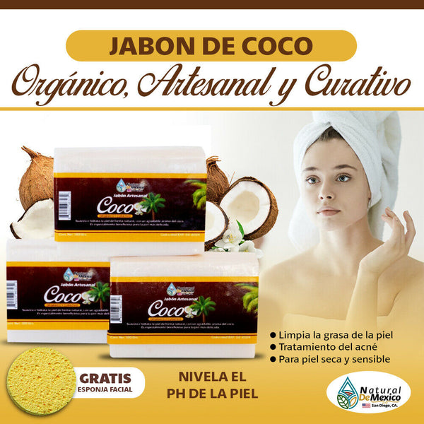 Jabon de Coco Herbal Soap Bar Coconut Pack of 3 Natural Moisturizing and Lightening