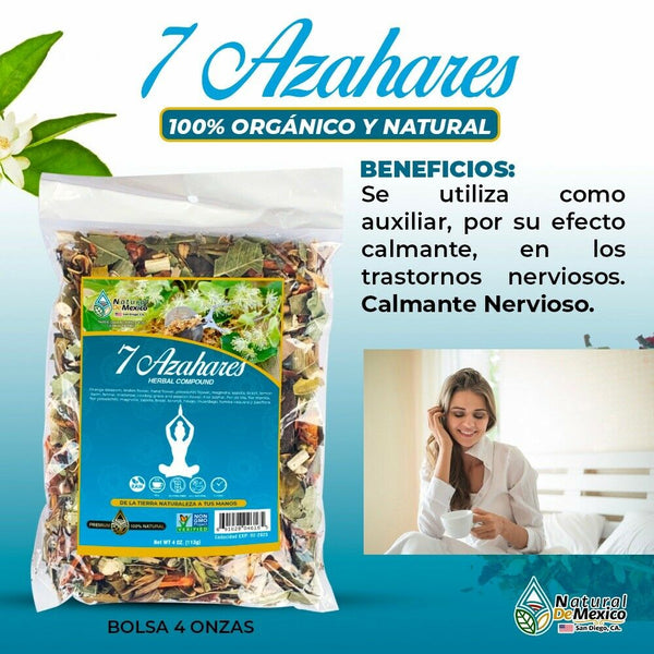 Te 7 azahares Flor azahar, tila, manita calmante SUPER RELAJANTE 4 onzas-113g.