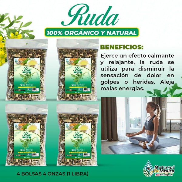 Ruda/Rue Herb (Ruta graveolens) Calmante y relajante 1 Libra (4 de 4oz) -453g.