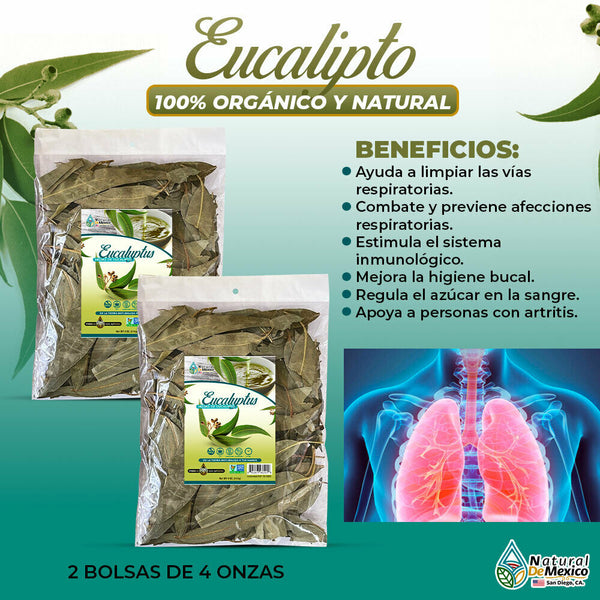 Hojas de Eucalipto 8.oz (2de4oz)-227gr. Eucalyptus Leaves, Bronquios, Tos, Asma