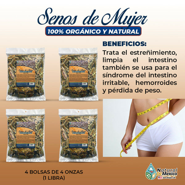 Senos de Mujer, Senna Pods. Vainas Hoja Sen para Intestino 1 Lb (4 de 4oz)-453g.
