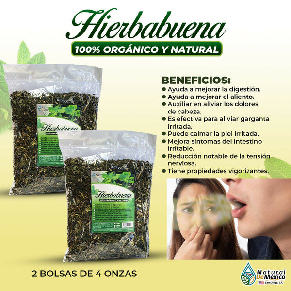 Hierbabuena Tea 8 oz-227g (2/4oz) Mint Leaves, Yerbabuena Natural Fresh Breath
