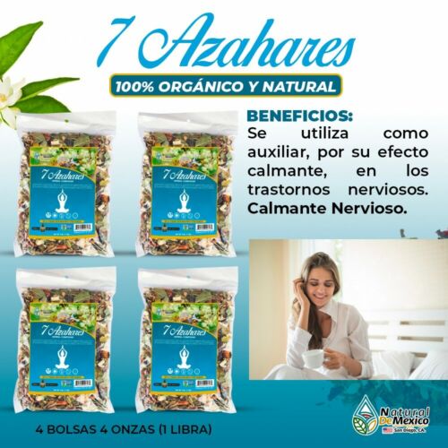 Te 7 azahares Flor azahar, tila, manita SUPER RELAJANTE 1 Libra(4 de 4oz)-453g.