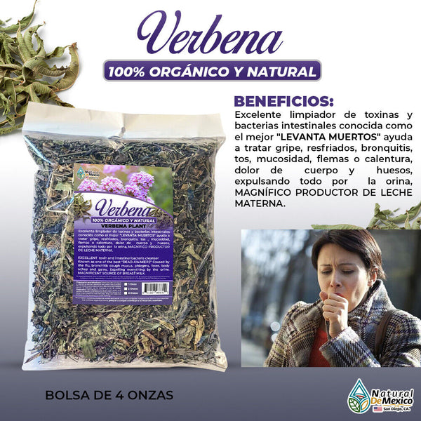 Verbena gripe, resfriados, tos, insomnio, productor de leche materna 4 oz - 113g