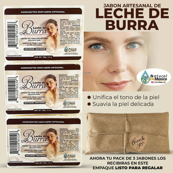Leche de Burra Skin Hydrating Soap Bar Jabon de Barra 3 Pack