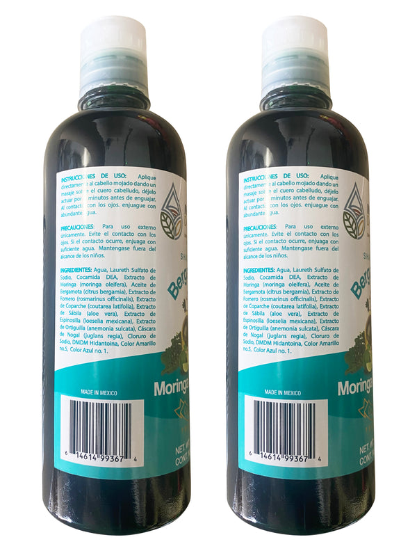 2 Pack Shampoo de Bergamota Organico con Moringa y Romero Shampoo 16 Fl Oz Enriquecido Premium Quality