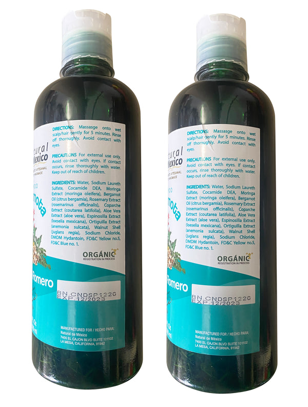 2 Pack Shampoo de Bergamota Organico con Moringa y Romero Shampoo 16 Fl Oz Enriquecido Premium Quality