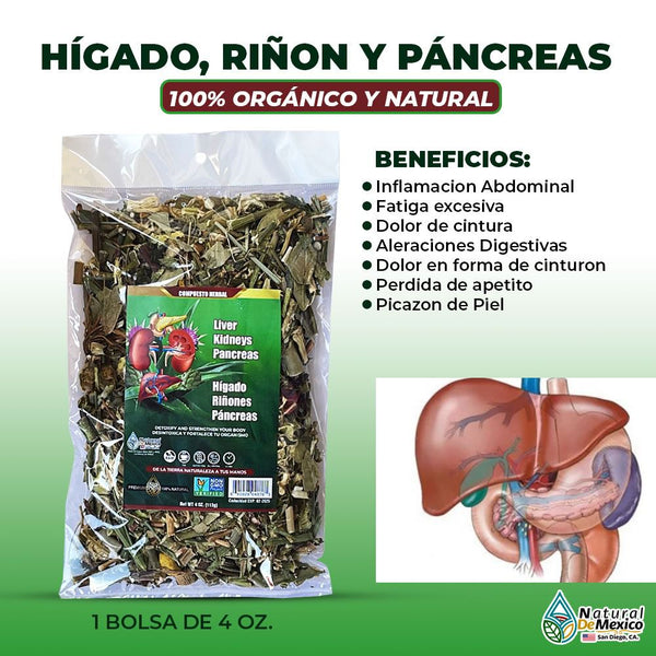 Compuesto Herbal Higado Rinon y Pancreas 4 Oz. 113 Gr. Inflamacion Abdominal