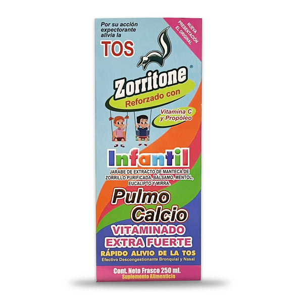 Jarabe Tos Infantil Zorritone Reforzado con Vitamina C y Propóleo Pulmo Calcio Vitaminado Extra Fuerte Frasco 250 ml