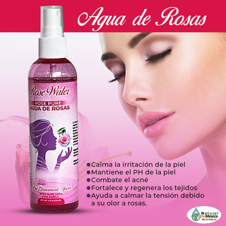 Rose Water Agua de Rosas con Sábila 4 oz. 118 ml. Tónico Facial 100% Natural
