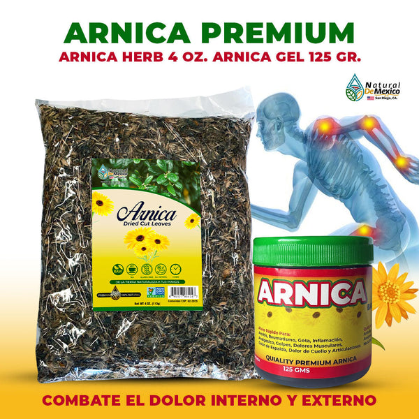 Arnica Gel Premium Extra Strong 125 gr. and Arnica Herb Tea 4 oz. 113gr. fight the pain