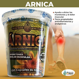 Arnica 150 Capsulas Ayuda Aliviar Moretones y Dolor Muscular Propiedad Antiinflamatoria