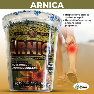 Arnica 150 Capsulas Ayuda Aliviar Moretones y Dolor Muscular Propiedad Antiinflamatoria