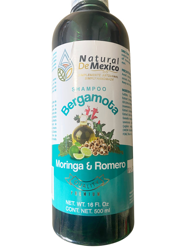 Shampoo de Bergamota Organico con Moringa y Romero Shampoo 16 Fl Oz Enriquecido Premium Quality