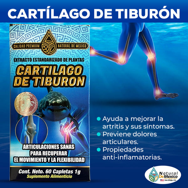 Cartílago de Tiburón Suplemento 60 Tabs. 500 mg. Shark Cartilage