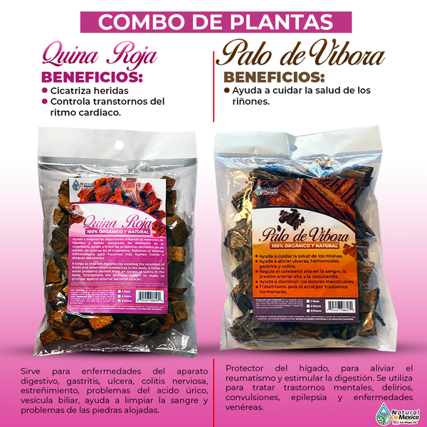 Quina Roja y Palo de Víbora Combo Herbal Mexican Herbs 2 Pack