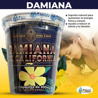 Damiana Capsulas Soporte Natural para Energia Fisica y Sexual Reduce Estres y Tension 150 Capsulas