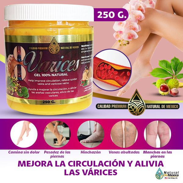 Gel para Varices Extra Fuerte 250 Gr Mejora la Circulacion y Alivia las Varices