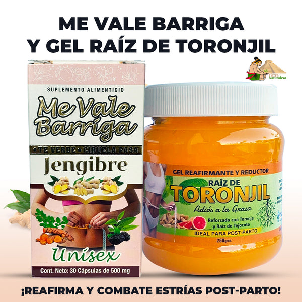 Suplemento Me Vale Barriga 30 Caps. y Gel Raíz de Toronjil 250gr.