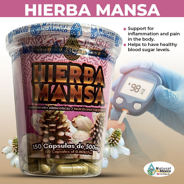 Hierba Mansa 150 Capsulas Ayuda a Mantener Niveles en Sangre Ayuda a Inflamacion y Dolor de Cuerpo