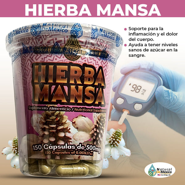 Hierba Mansa 150 Capsulas Ayuda a Mantener Niveles en Sangre Ayuda a Inflamacion y Dolor de Cuerpo