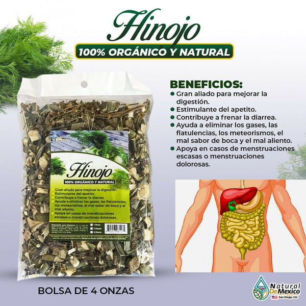 Hinojo Hierba Tea 4 oz. 113 gr. Organic Fennel Leaves Wild Hinojo