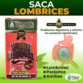 Saca Lombrices Suplemento Alimenticio 100 Tabs. 500 mg. Lombrices Parásitos y Amebas