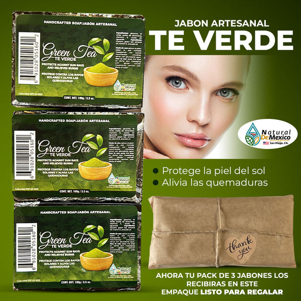 Green Tea Bar Soap Pack of 3 Protects the Skin from the Sun Relieves Burns