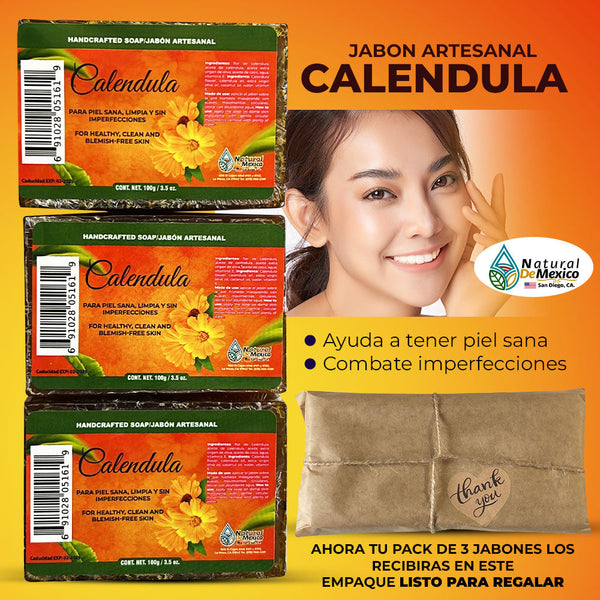 Jabon de Calendula Pack de 3 Ayuda a Tener Piel Sana Combate Imperfecciones