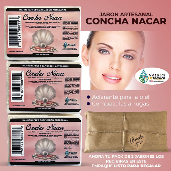 Nacar Shell Soap with Seaweed Pack of 3 plus Free Facial Sponge