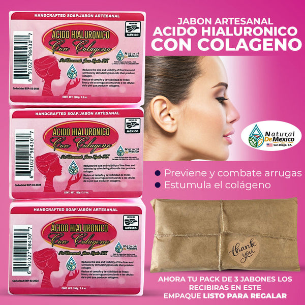 Jabon Acido Hialuronico con Colageno para la piel Pack de 3