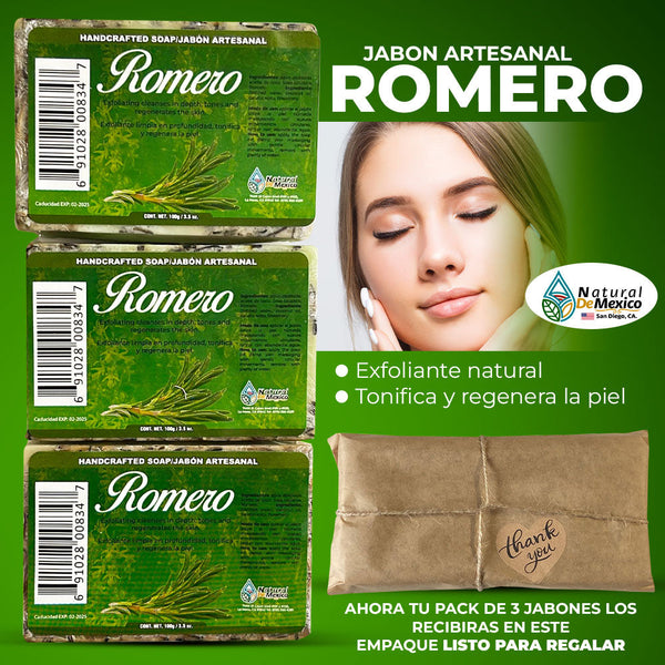 Jabon de Romero Rosemary Soap Bar Pack of 3 Amazing Results Cleanses the Skin