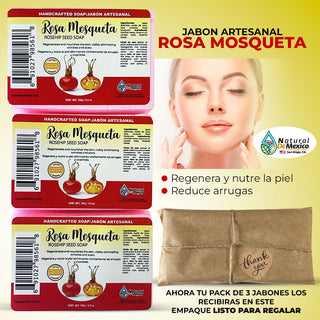 Jabon de Barra Rosa Mosqueta Pack de 3 Rose Hip Soap Bar Combate Estrias y Arrugas