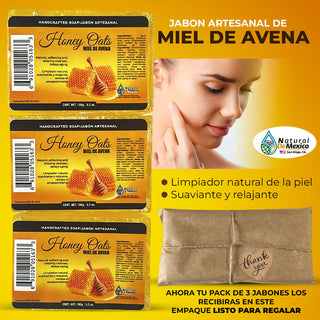 Jabon en Barra Artesanal Miel de Avena Pack de 3 Suavizante y Relajante Limpiador Natural