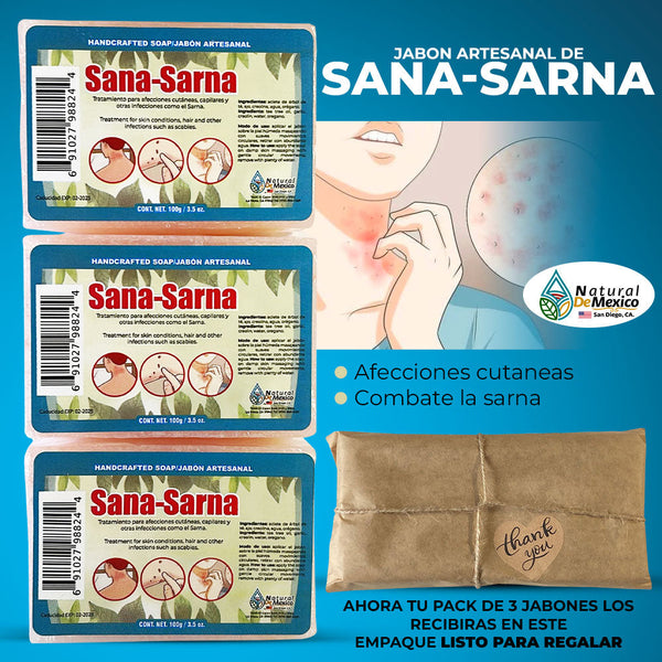 Jabon Sana Sarna (Pack de 3) para afecciones cutaneas, capilares y sarna