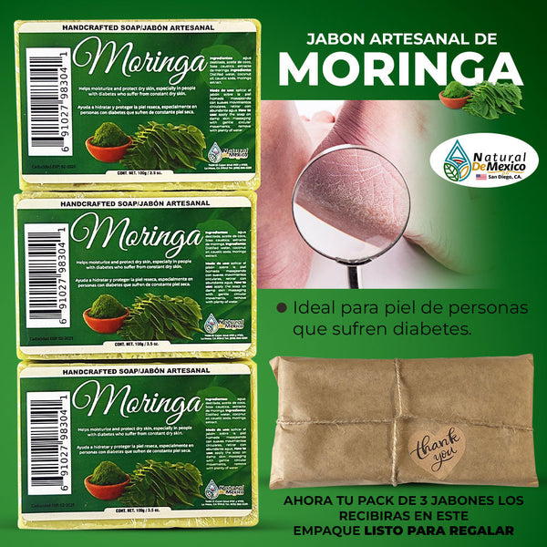 Moringa Artisanal Soap Auxiliary In The Skin Of Diabetics Pack of 3 Organic