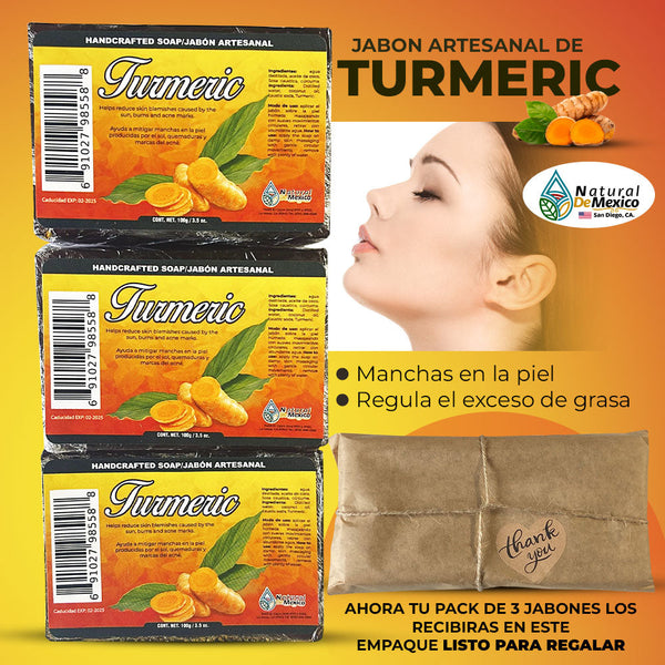 Jabon de Turmeric Soap Acne Treatment Facial Soap Pack de 3/Natural Organic