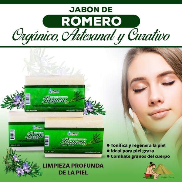 Jabón Barra de Romero Artesanal Piel Grasa Pack de 3