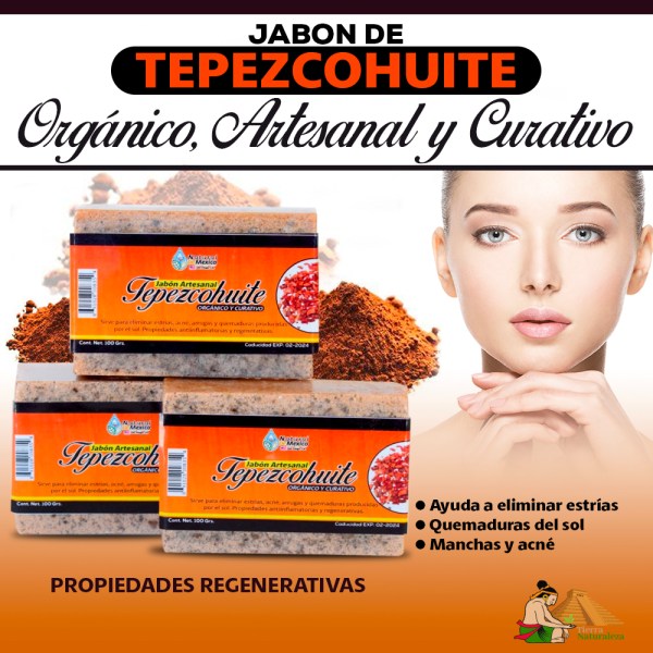 Tepezcohuite Jabón en Barra Manchas y Acné Pack de 3