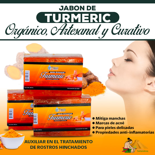 Jabon en Barra de Cúrcuma Turmeric Bar Soap Para Acné Pack de 3