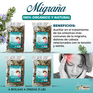 Compuesto Herbal para la Migraña 1 Lb (4 Bolsas de 4 Oz)