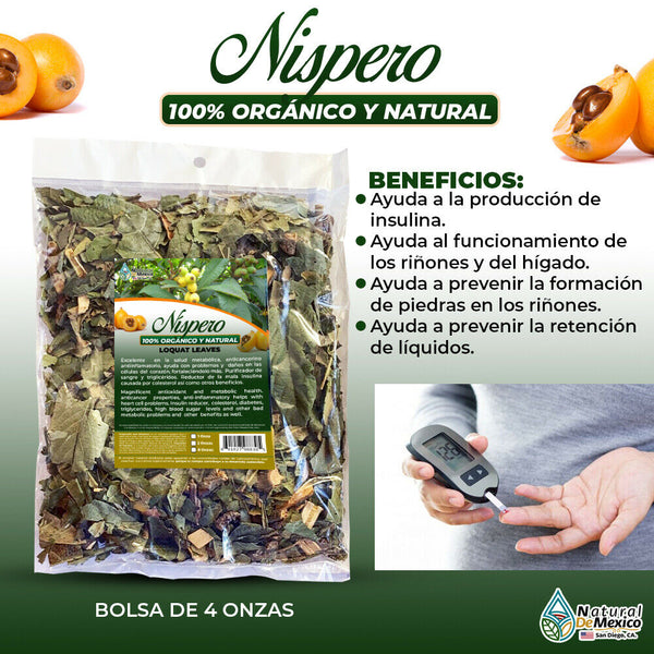 Nispero Loquat leaves 4 oz. 113gr. Productor natural de insulina