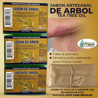 Jabon de Arbol Tea Tree Oil Herbal Bar Soap Trata Psoriasis Pack de 3 Organico
